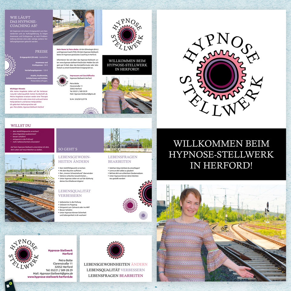 Gestaltung Flyer- und Visitenkarten: Hypnose-Coaching (Fotos: P. Bolte)